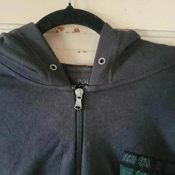 Polo Ralph Lauren Full Zip Plaid 'P' Hoodie Black Hooded Sweater Jacket Mens XXL - Picture 3 of 6